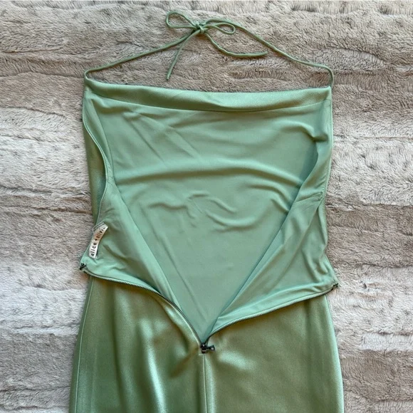 Alice + Olivia Harmony Drapey Asymmetrical Midi Cowl Slip Dress in Light Sage - Picture 7 of 15